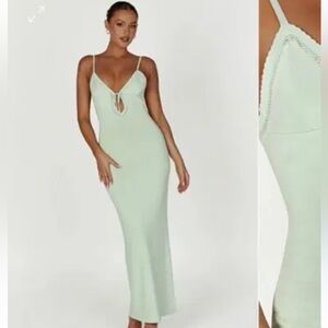 MESHKI Maia Pointelle knit maxi dress cocktail sexy deep V neck thin straps L